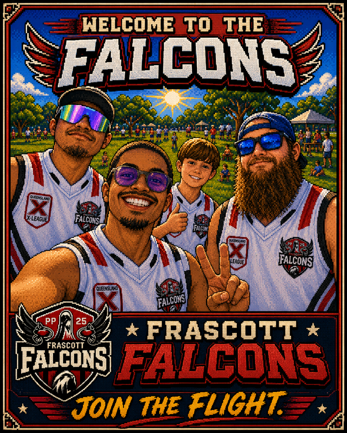 Frascott Falcons, rendered in pixel art